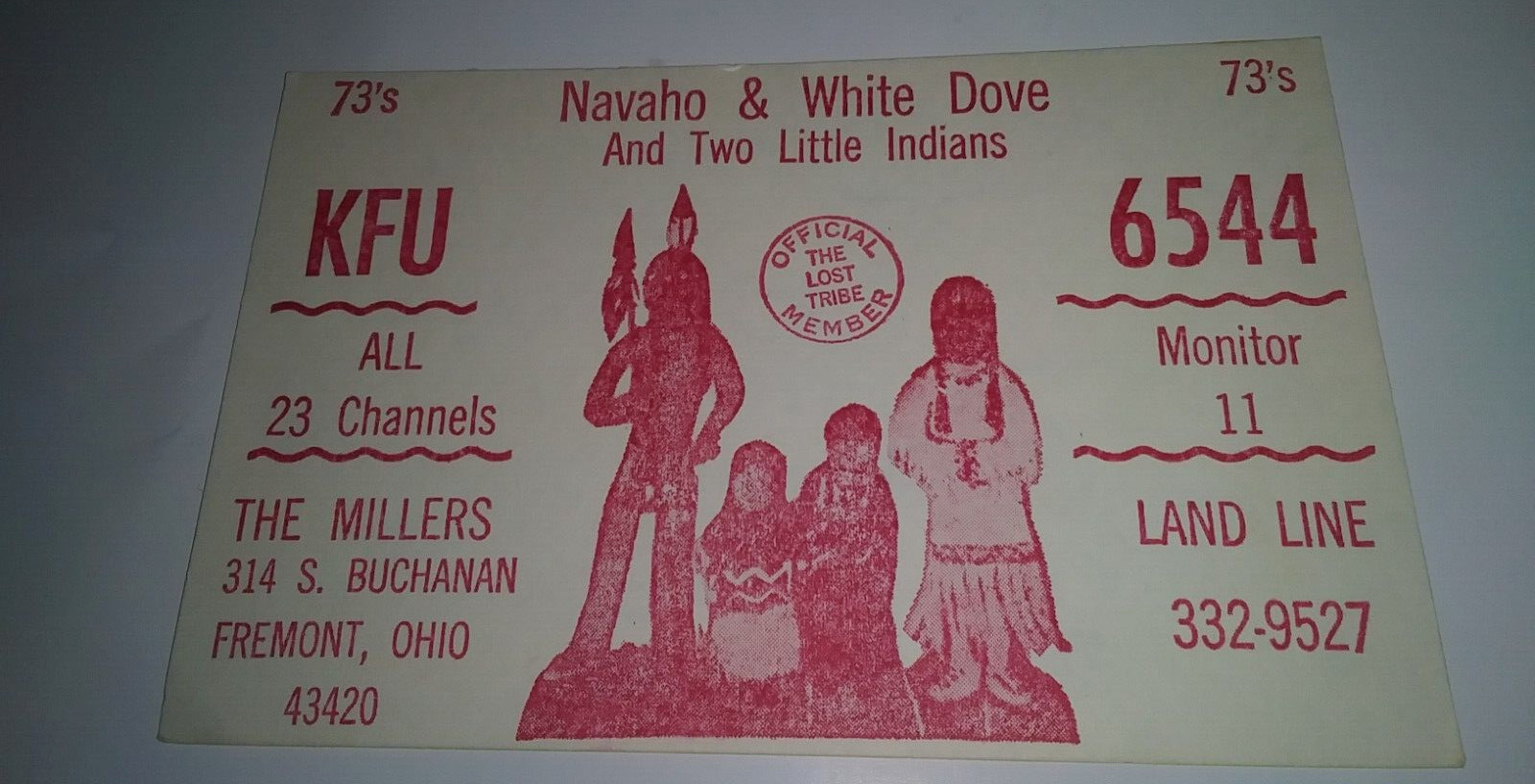 1970\'s Navaho & White Dove And Two Little Indians Lost Tribe Member QSL Postcard