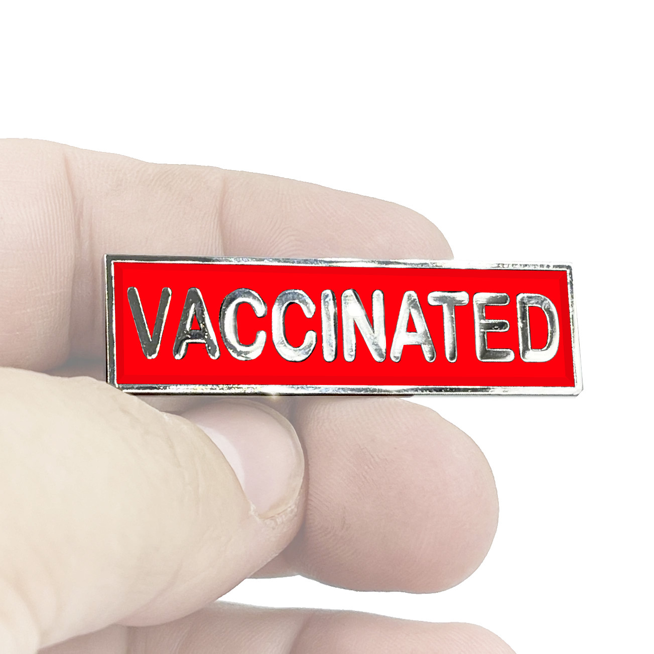 VACCINATED RED Commendation Bar Pin Pandemic Operation Warp Speed Police First R