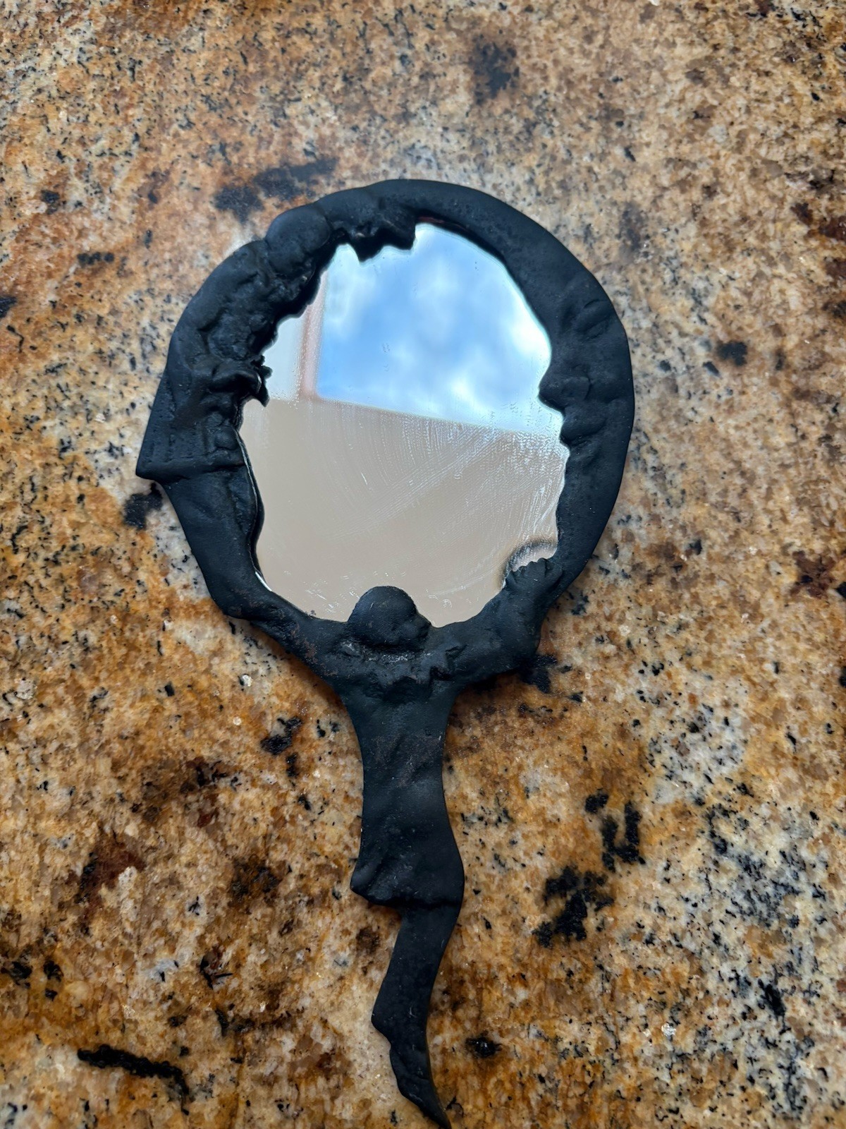 Vintage Pierrot And Moon Mirror Brass Framed Hand Held Art Nouveau