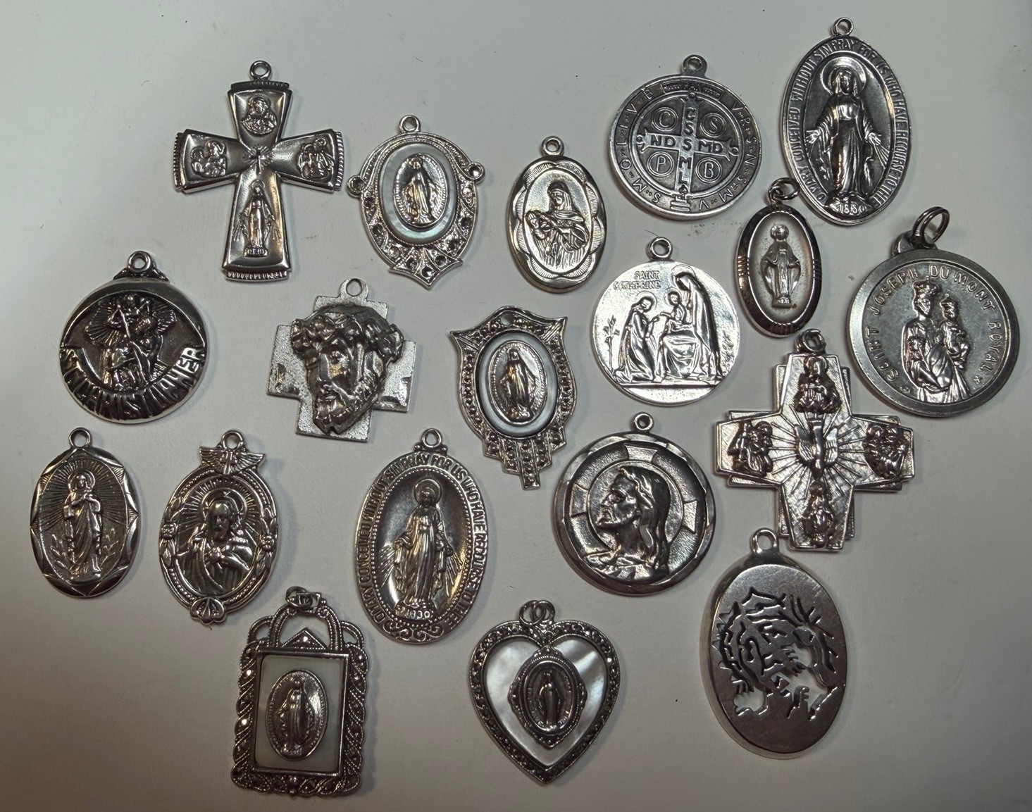 19 Sterling Silver Religious Pendants Mary Jesus Serenity Luteran Catholic