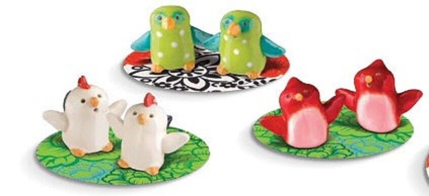 4 Pairs of Miniature Birds Cardinals Chickens Salt  Pepper Shakers Ceramic NEW
