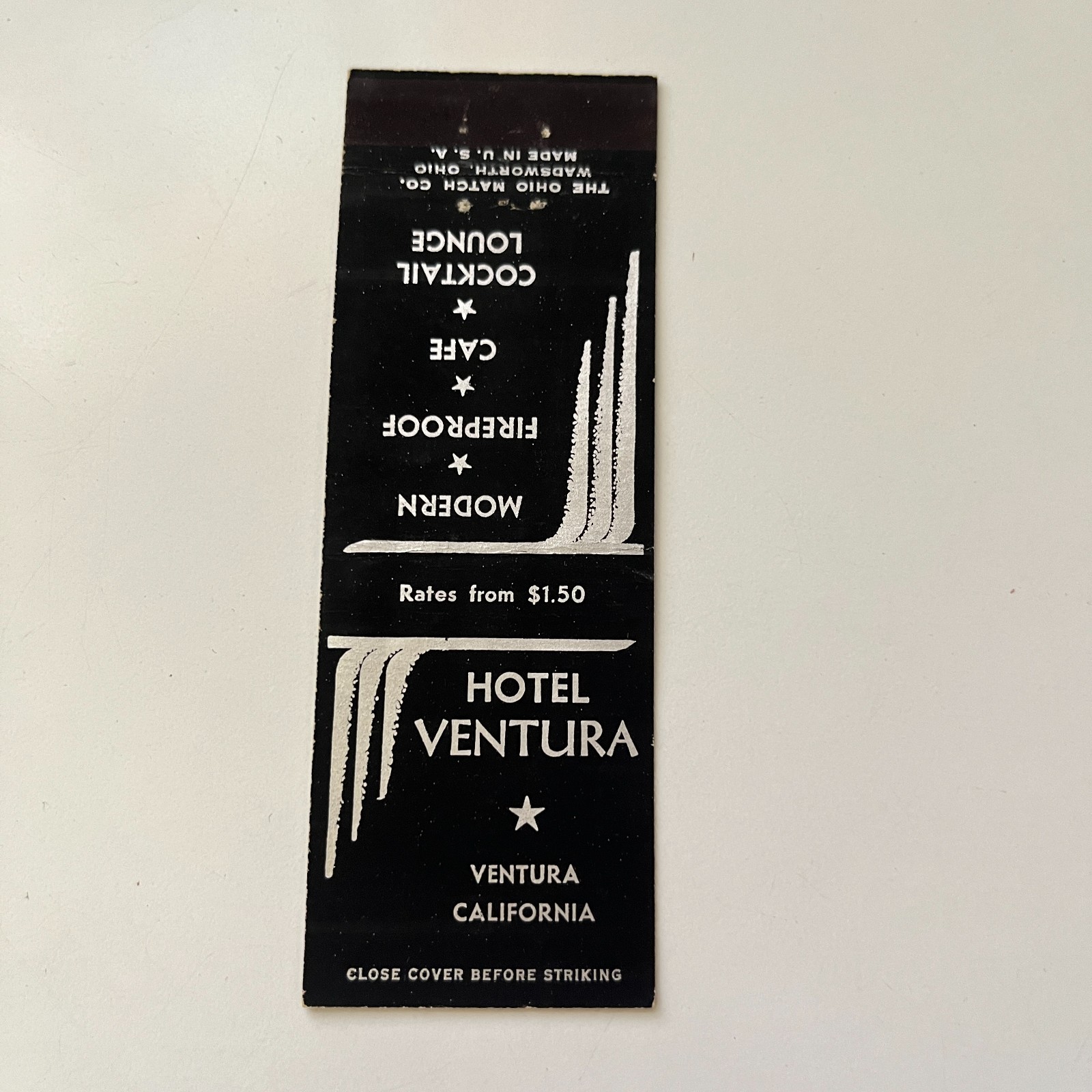 Hotel Ventura Modern Fireproof Cafe Ventura CA Vintage Matchbook Cover TMB73-2