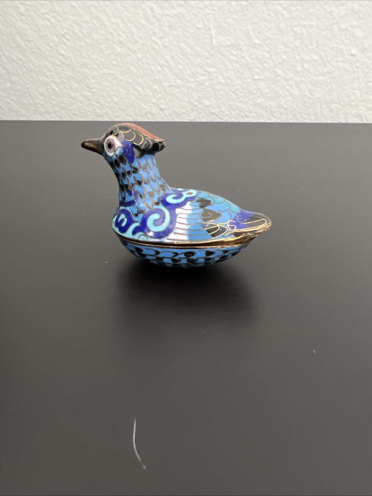 Vintage Cloisonne Enamel Brass Blue Bird/duck Trinket Box About 2 Inches