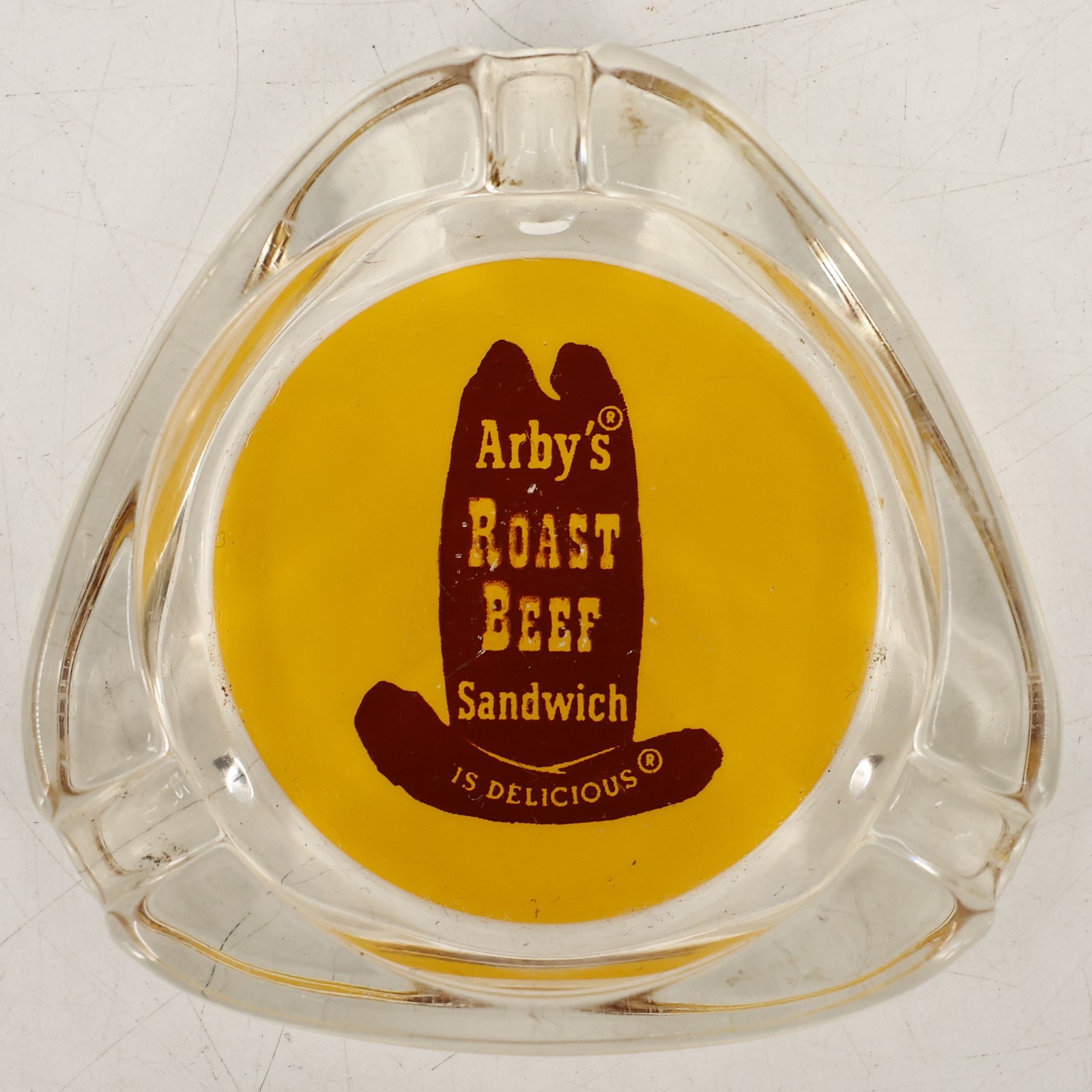 Vintage Arby\'s Roast Beef Sandwich Clear Glass Advertising Logo Ashtray 3-Rest
