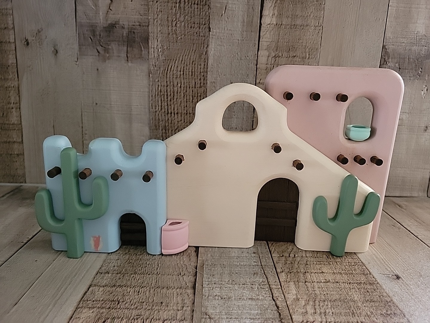 Southwest Diorama Adobe House Cactus Woodcraft Hanging Wall Art Home Interiors 