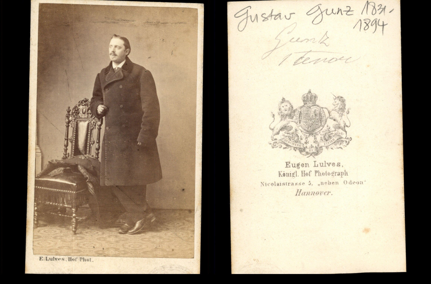 Lulves, Hannover, Gustav Gunz, Tenor Vintage Albumen Print CDV.1831-1894
