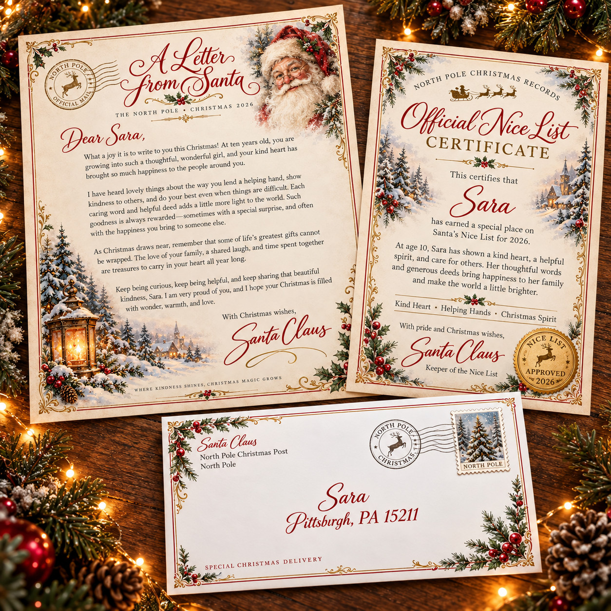 Custom Letter From Santa & Nice List Certificate Personalized North Pole Mail