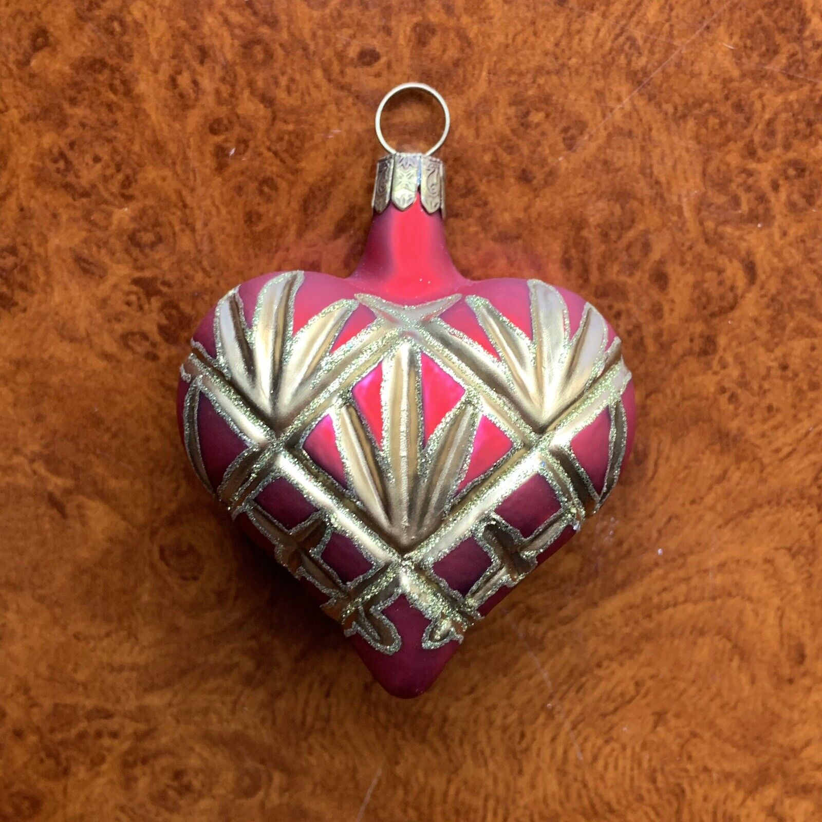 Vintage WATERFORD Holiday Heirlooms Red Gold Heart Christmas Glass Ornament