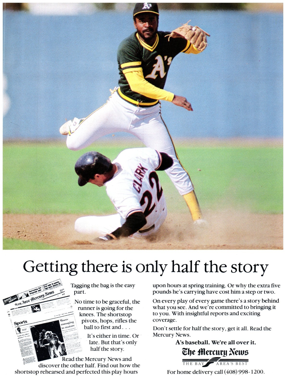 PRINT AD 1986 Mercury News 80's Oakland A's Tony Phillips & SF Giants Will Clark