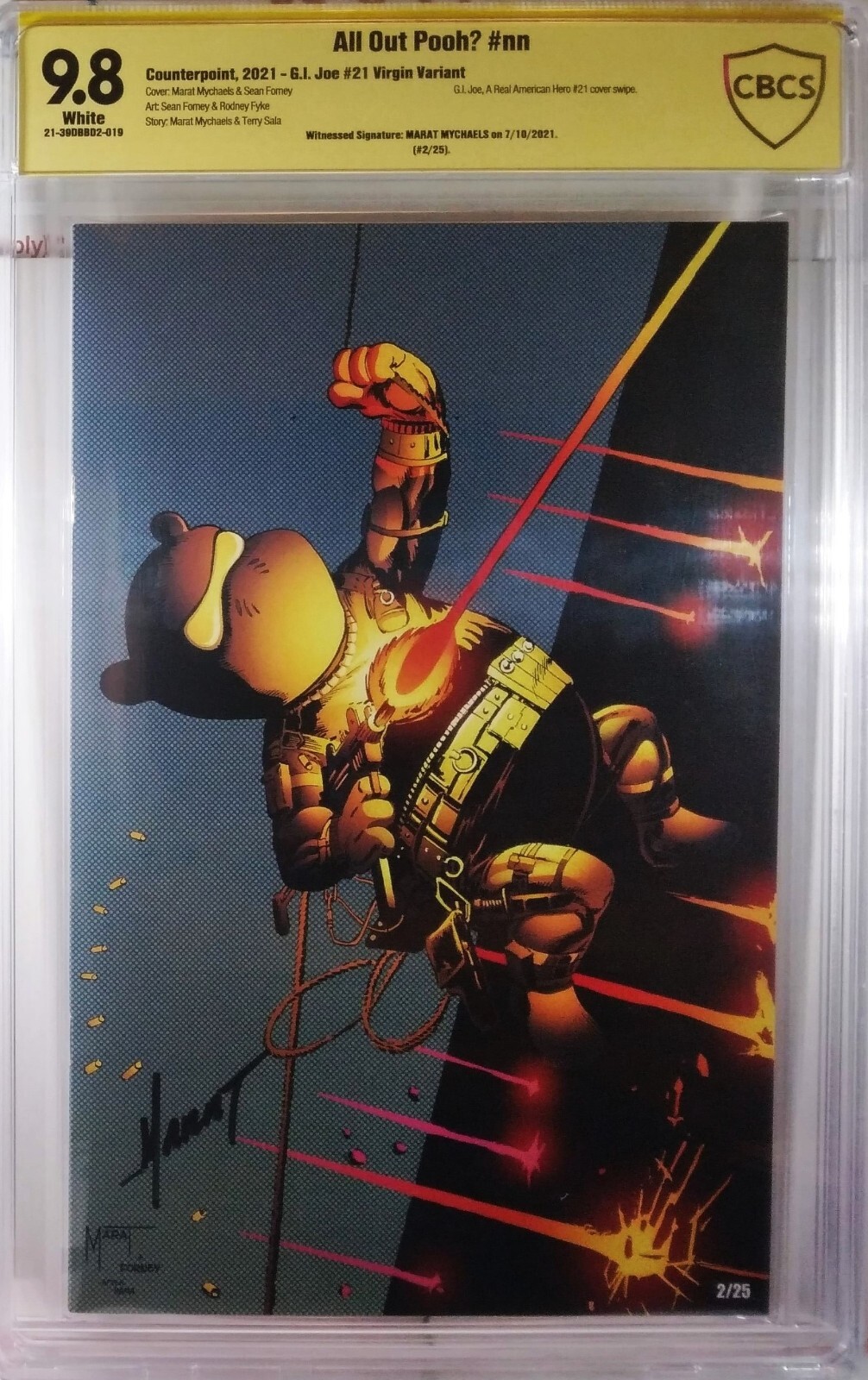 🍯🐝 CBCS 9.8 SIGNED #2/25 ALL OUT POOH GI JOE 21 SNAKE EYES VIRGIN VARIANT cgc