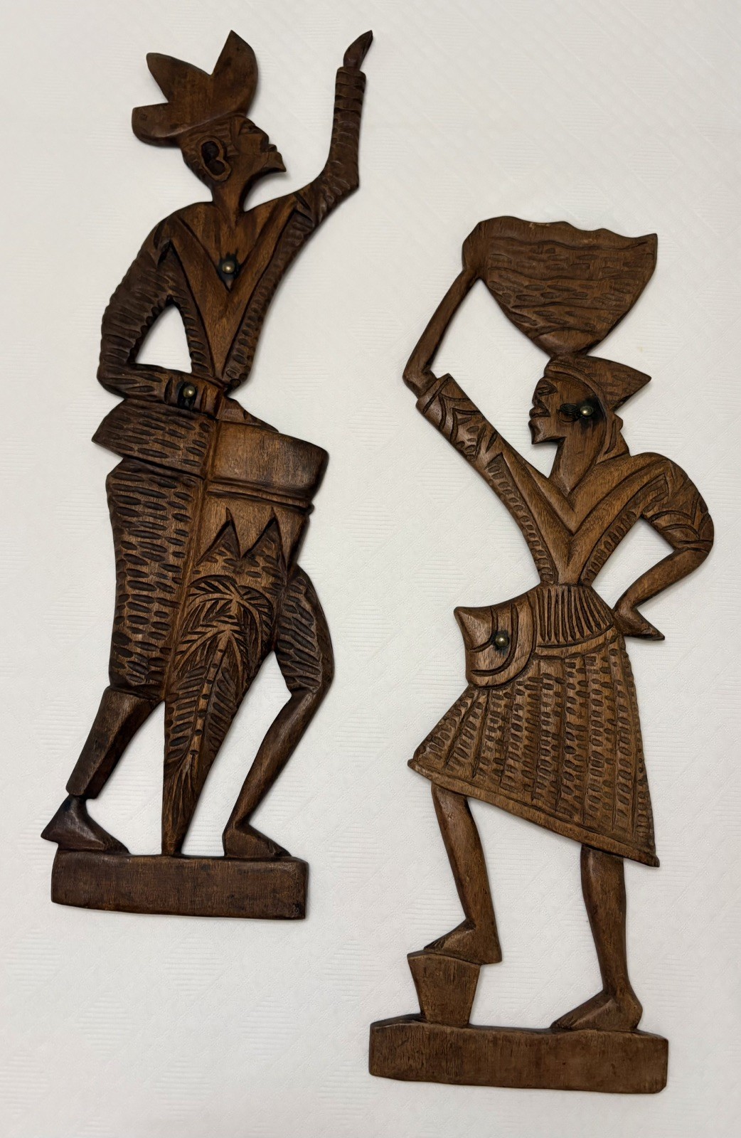 Vintage Pair Of MCM African Wood Carved Tribal Wall Hangings 22 Inch Vintage Pair Of MCM African Wood Carved Tribal Wall Hangings 22 Inch