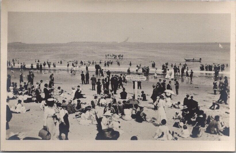 Vintage 1912 BOSTON Massachusetts Real Photo RPPC Postcard Bathing Beach Scene