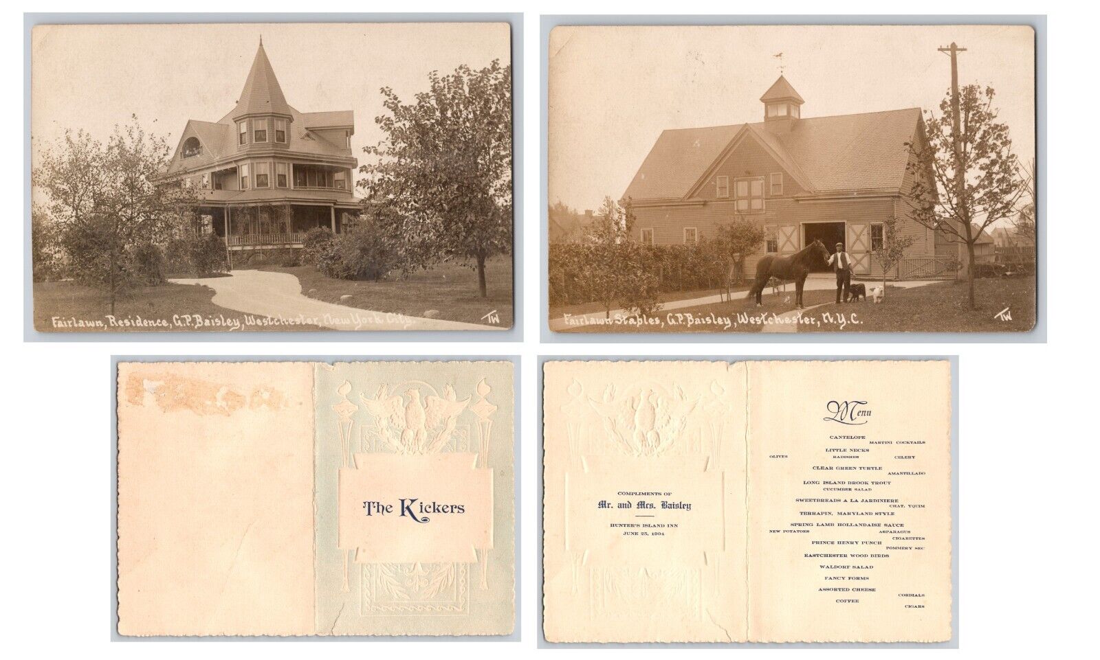 Postcard RPPC Lot New York City Fairlawn Westchester GP Baisley Dinner Menu 1904