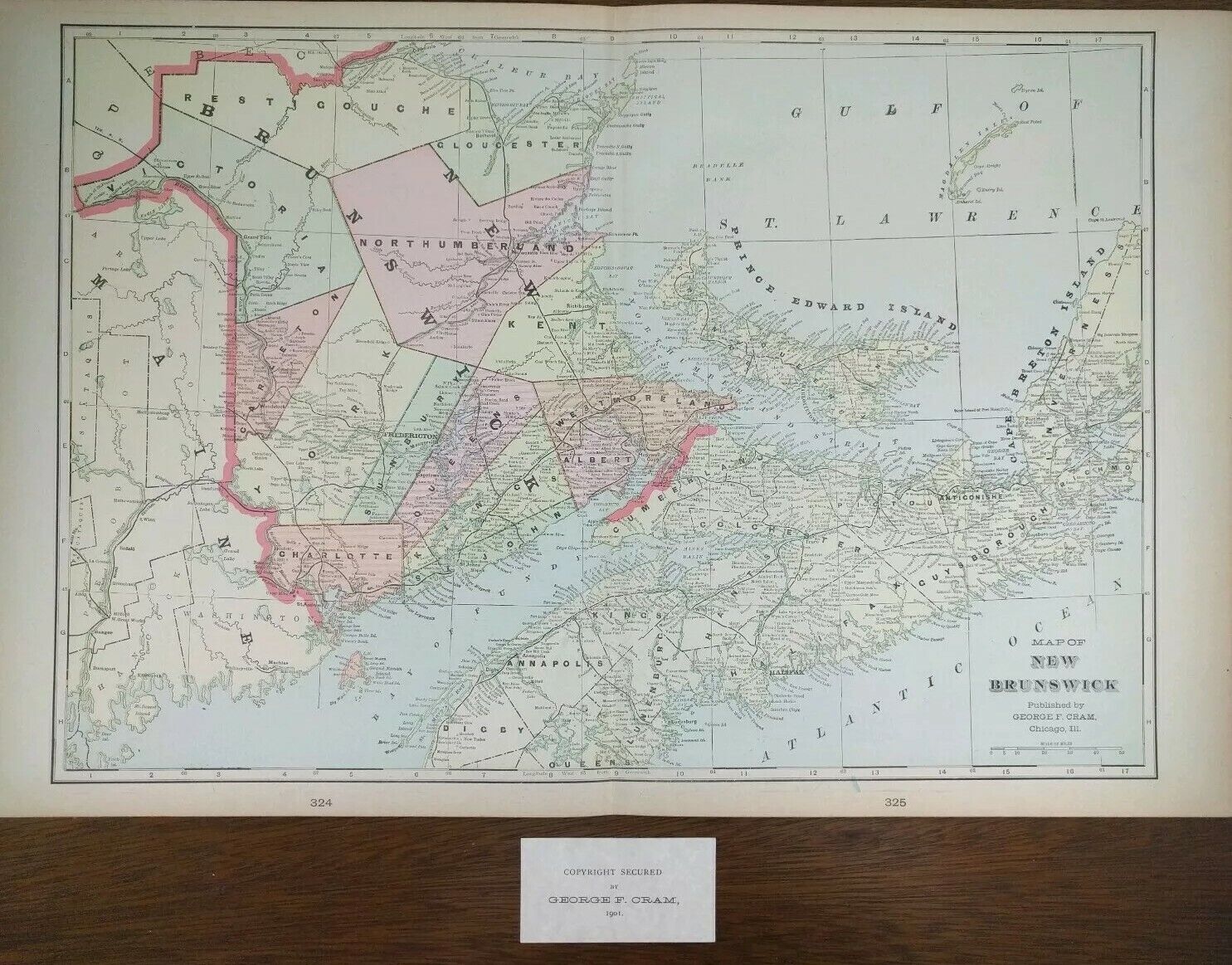 Vintage 1901 NEW BRUNSWICK CANADA Map 22\