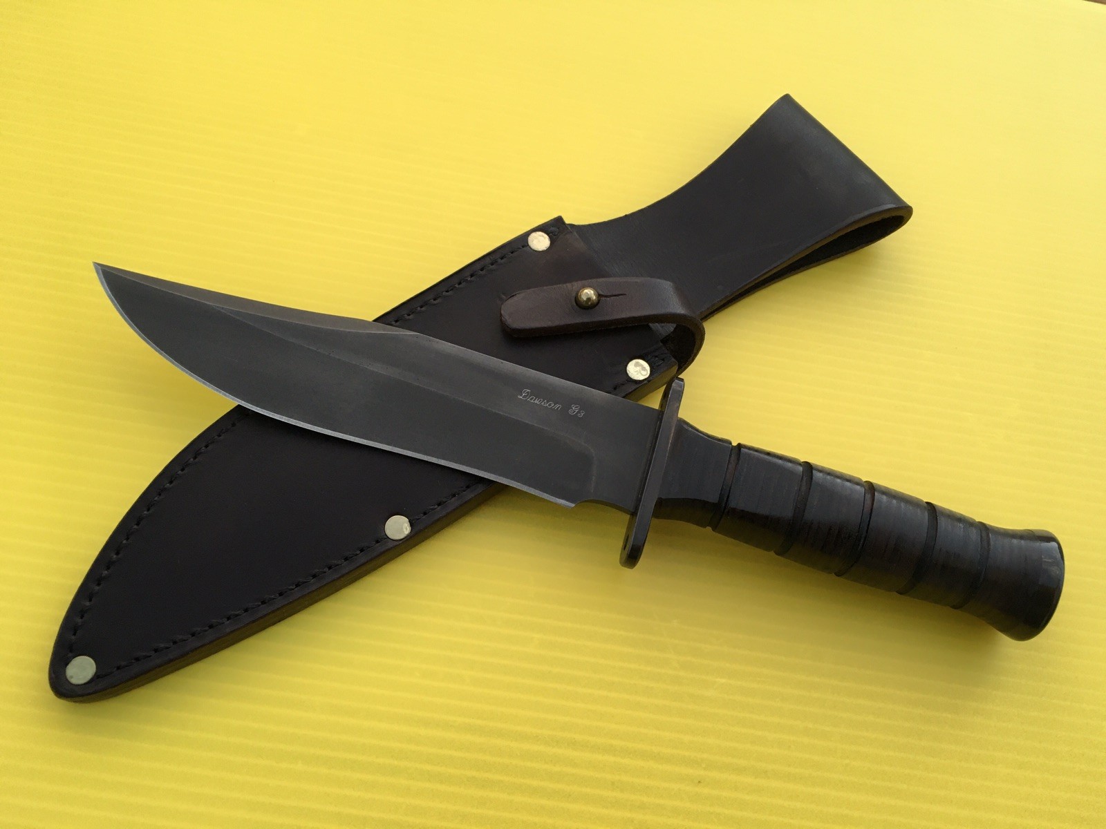 DAWSON G3  CUSTOM MADE  FIGHTING KNIFE   LEATHER WASHER HANDLE   SHEATH    USA