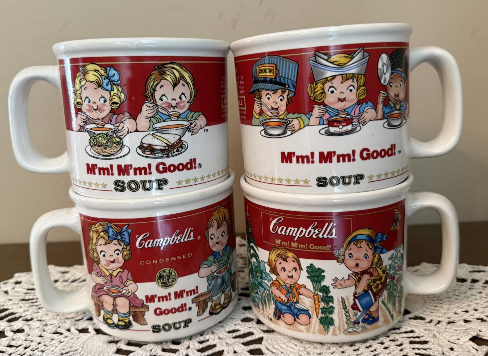 Vintage 1993 Campbell\'s Soup Kid Bowls Coffee Mug Cup By Westwood Set Of 4