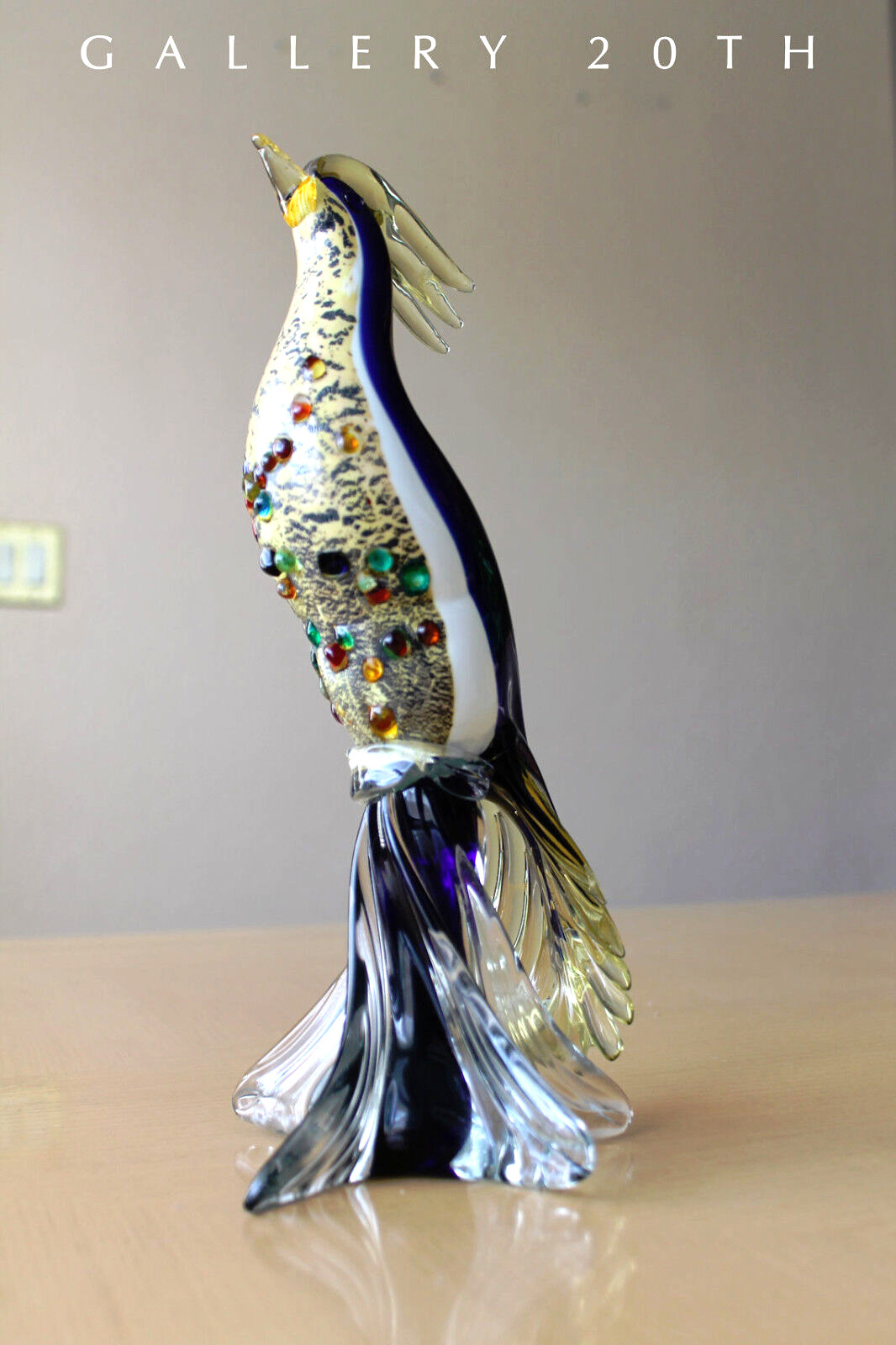 SUPERB MID CENTURY MURANO BIRD OF PARADISE SCULPTURE VTG BLOWN GLASS 50'S BOHO
