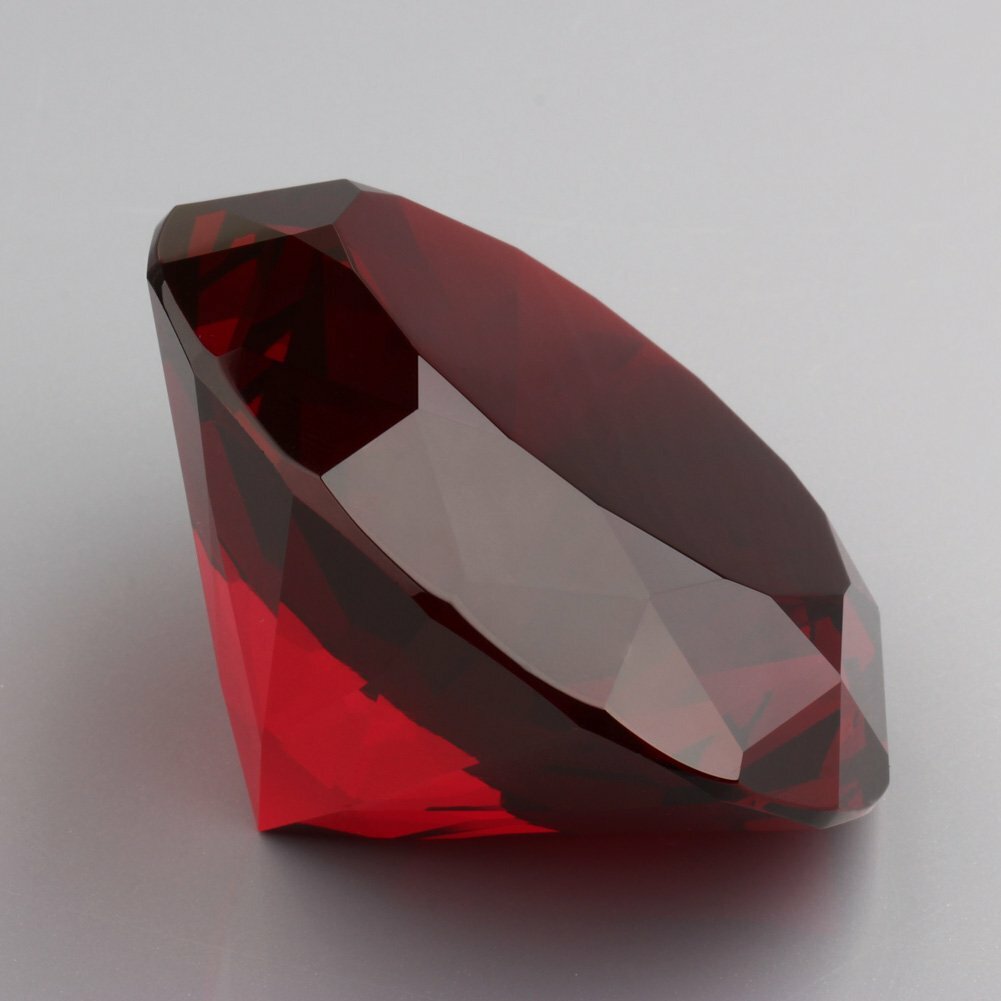 Big 60mm/2.36\'\' Crystal Red Paperweight Cut Glass Large Giant Diamond Jewel