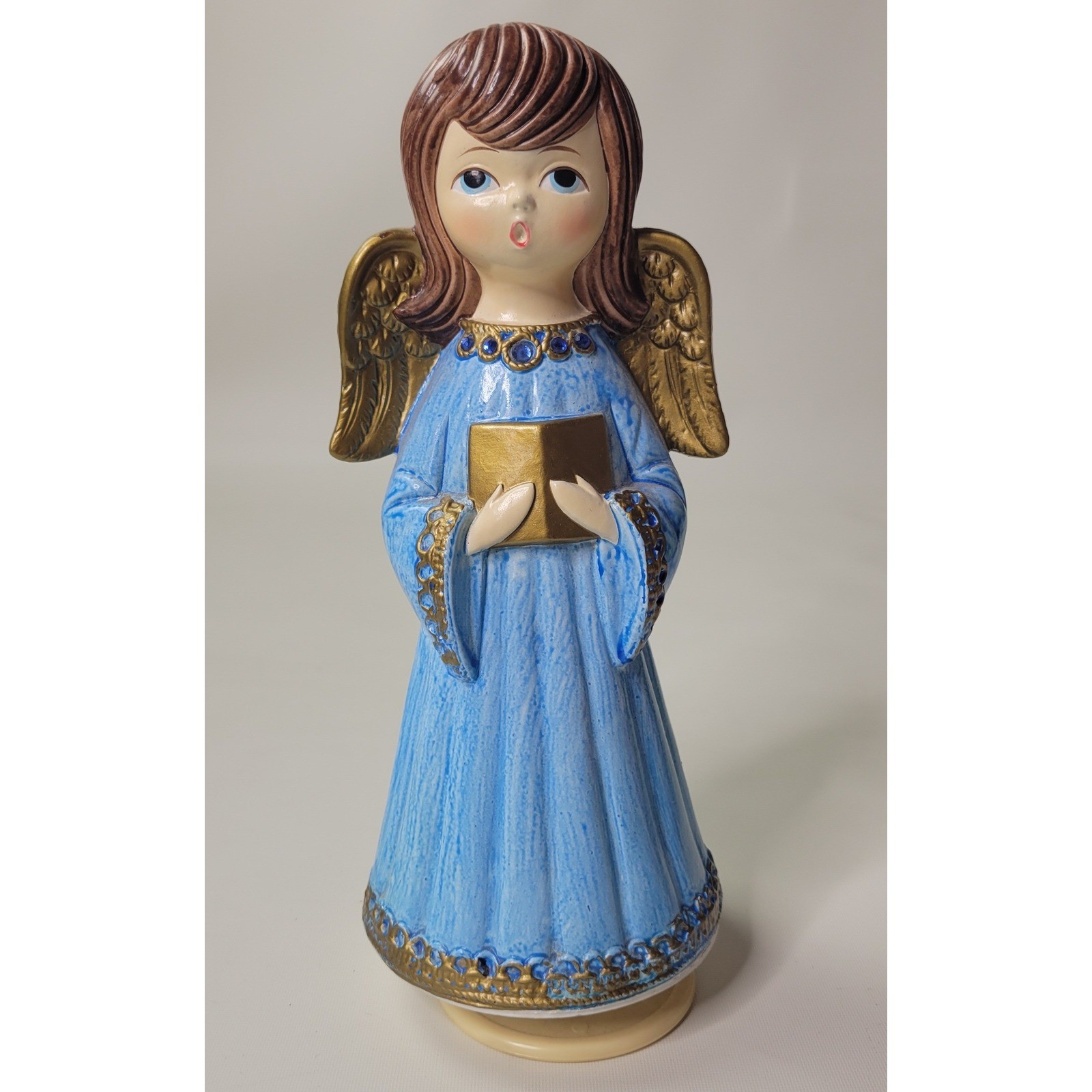 Vintage Ardco Musical Angel Figurine Blue Gold Silent Night Japan 9.5in
