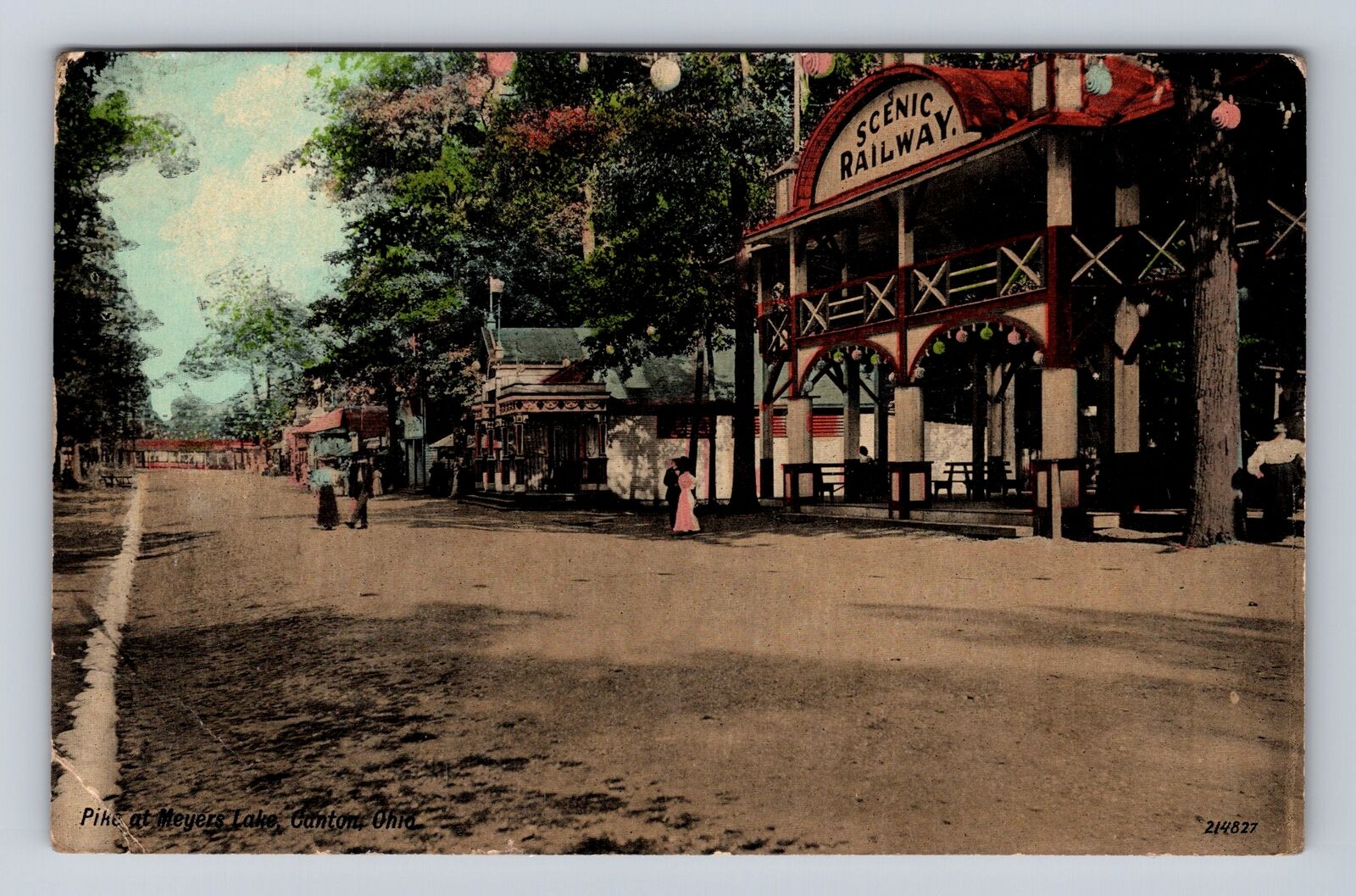 Canton OH-Ohio, Pike At Meyers Lake Railway Ladies & Gent Vintage c1915 Postcard
