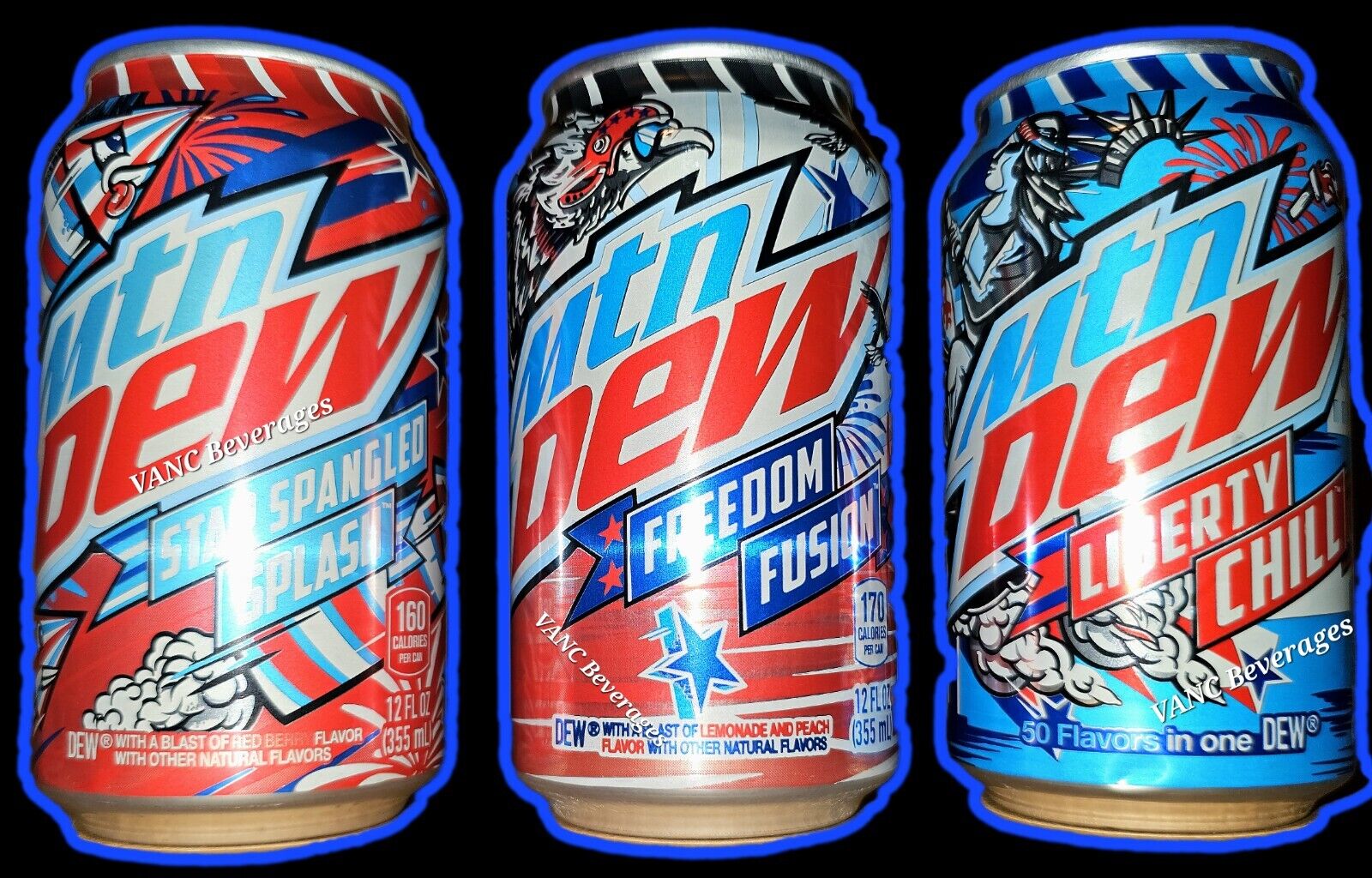 New Mountain Dew Liberty C. & Star Spangled S. & Freedom Fusion  12/24