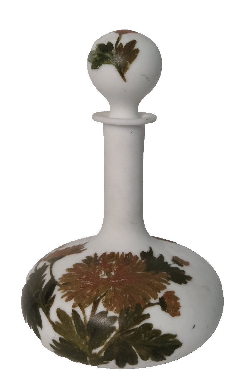 VTG Hand Blown Milk Glass Boudoir Barber Bottle Hand Painted Flowers VTG Hand Blown Milk Glass Boudoir Barber Bottle Hand Painted Flowers
