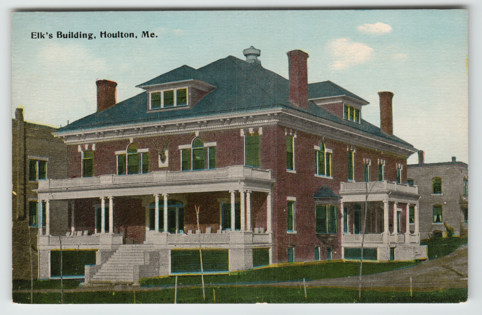 Postcard Vintage Elks Club Building in Houlton, ME.