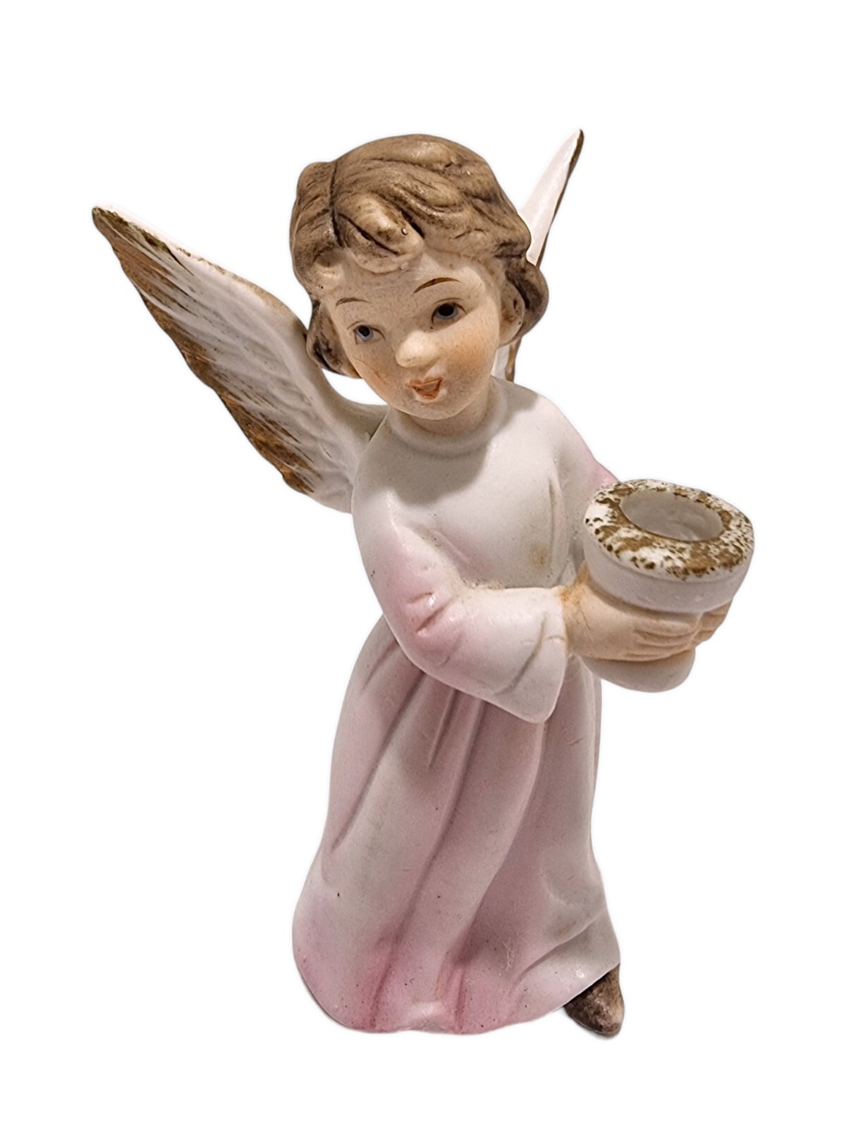 Vintage Porclean Angel Figurine Statue Pink Gold Sweet Dainty