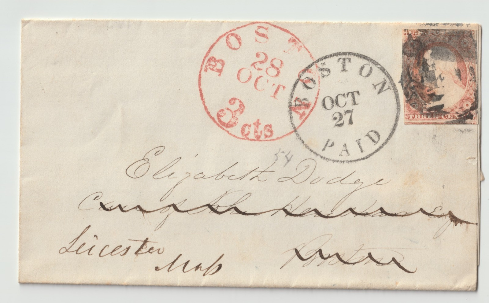Folded letter, 3 cent 1854 Phoenix Copper Co. assessment notice, Horatio Bigelow