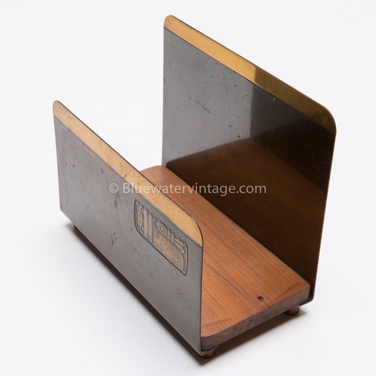 Benedict Studios Maya Bronze Desk Letter Organizer Bakelite Feet Art Deco RARE