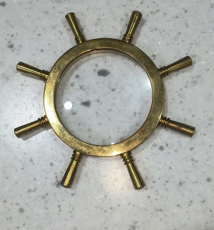 Vintage Solid Brass Ship's Wheel Desk Magnifier Paperweight Nautical Maritime Vintage Solid Brass Ship's Wheel Desk Magnifier Paperweight Nautical Maritime