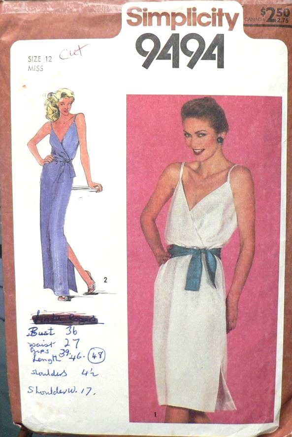 Vintage Simplicity Sewing Pattern 9494 Pullover Dress in Two Lengths Size 12 Vintage Simplicity Sewing Pattern 9494 Pullover Dress in Two Lengths Size 12