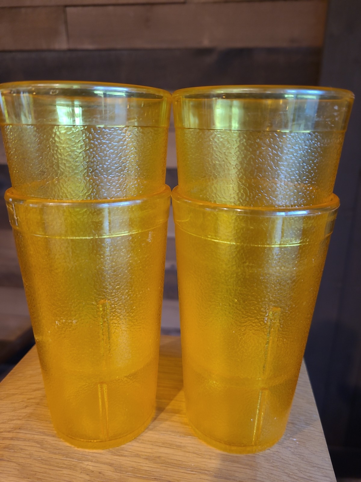 Vtg Lot 4  Texan Glasses Amber Pebbled Plastic Tumblers Cups Dallas TX 16oz MCM