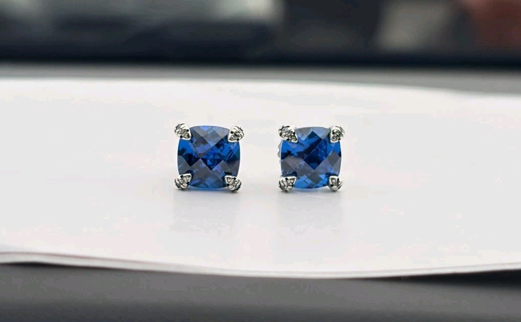 David'Yurman Sterling Silver Châtelaine stud earrings Hampton blue topaz