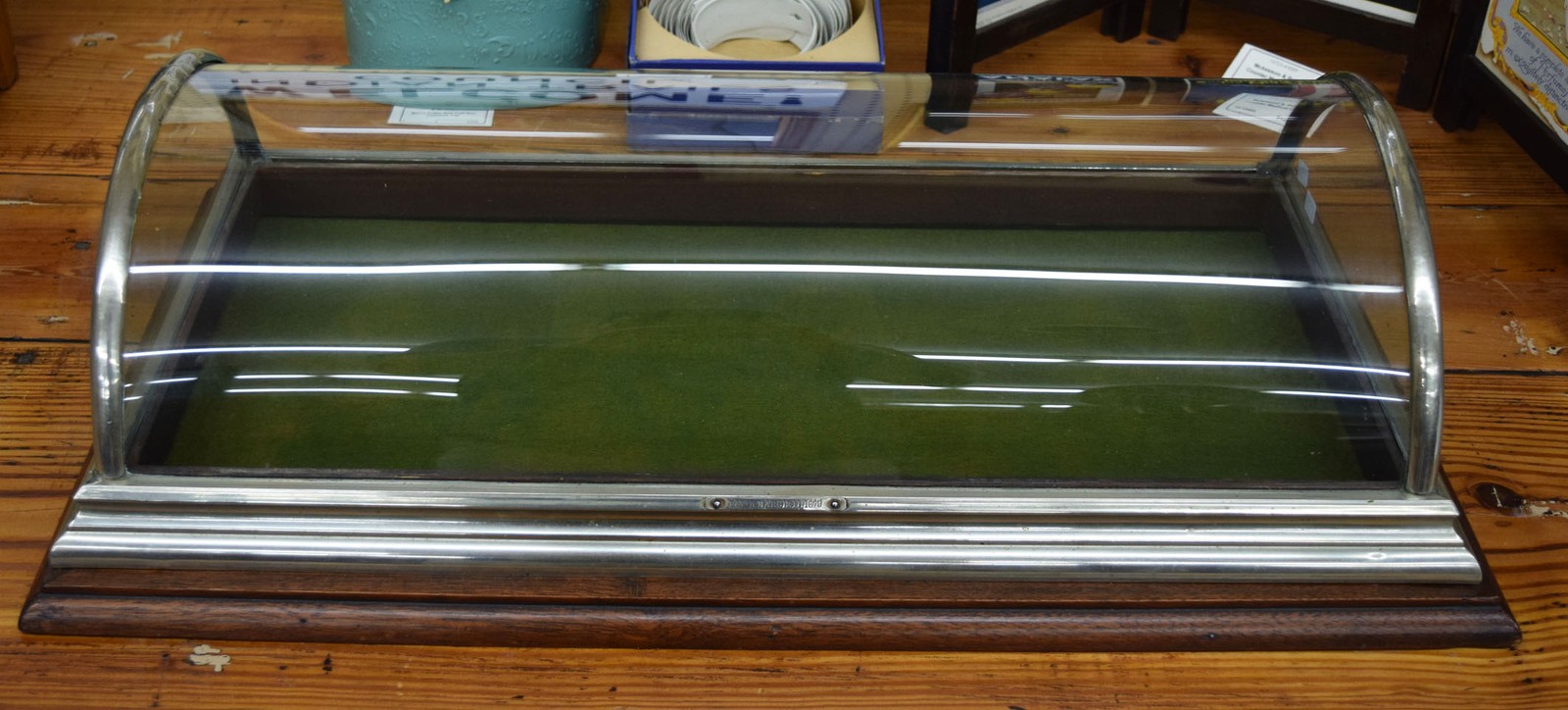 Eyebrow Dome Glass Nickel Trim Counter Hinged Back Showcase 27.5 Inches Wide Eyebrow Dome Glass Nickel Trim Counter Hinged Back Showcase 27.5 Inches Wide