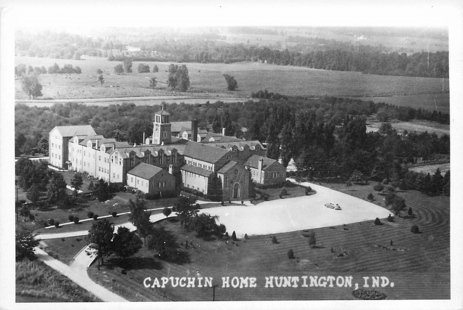 1950s Huntington Indiana Capuchin Home Birdseye View RPPC Postcard 26-5180