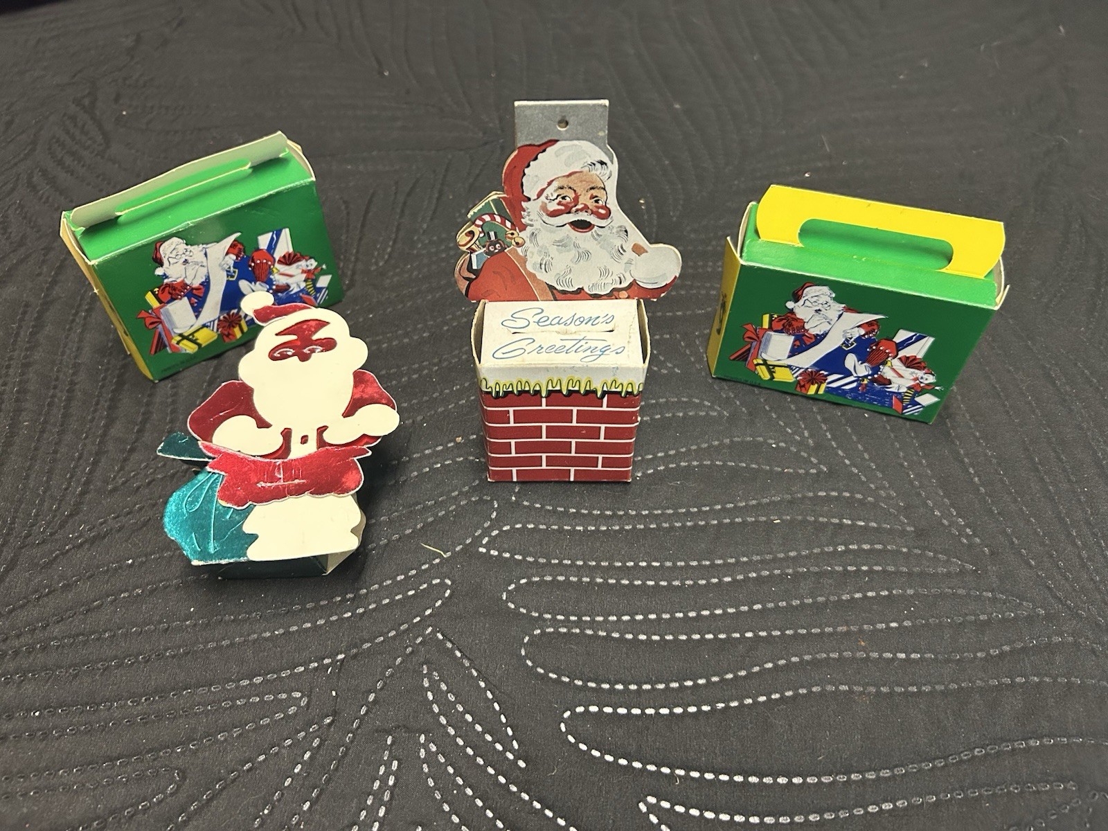 4 Vintage Christmas Santa Claus Candy Container & Bank Cardboard Boxes 3\