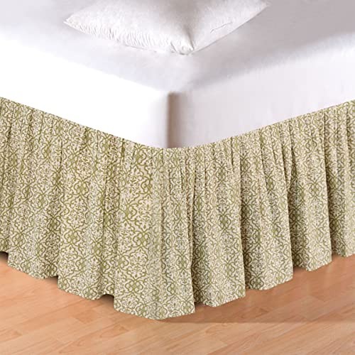 C&F Home Althea Twin Bed Skirt, Green Butterfly Damask, Twin Size
