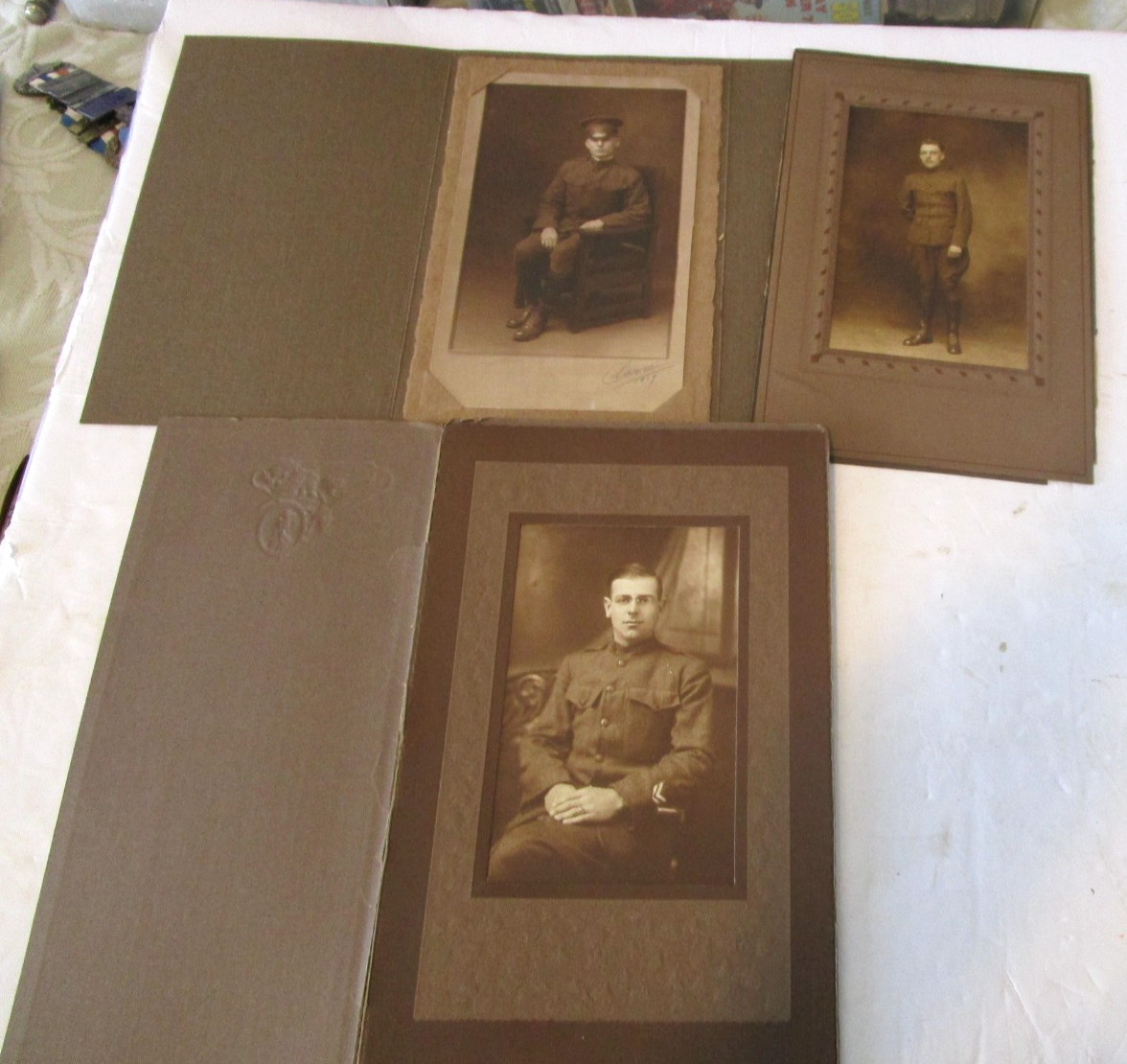 3 WW1 US Army Soldier Studio Portrait Photo's