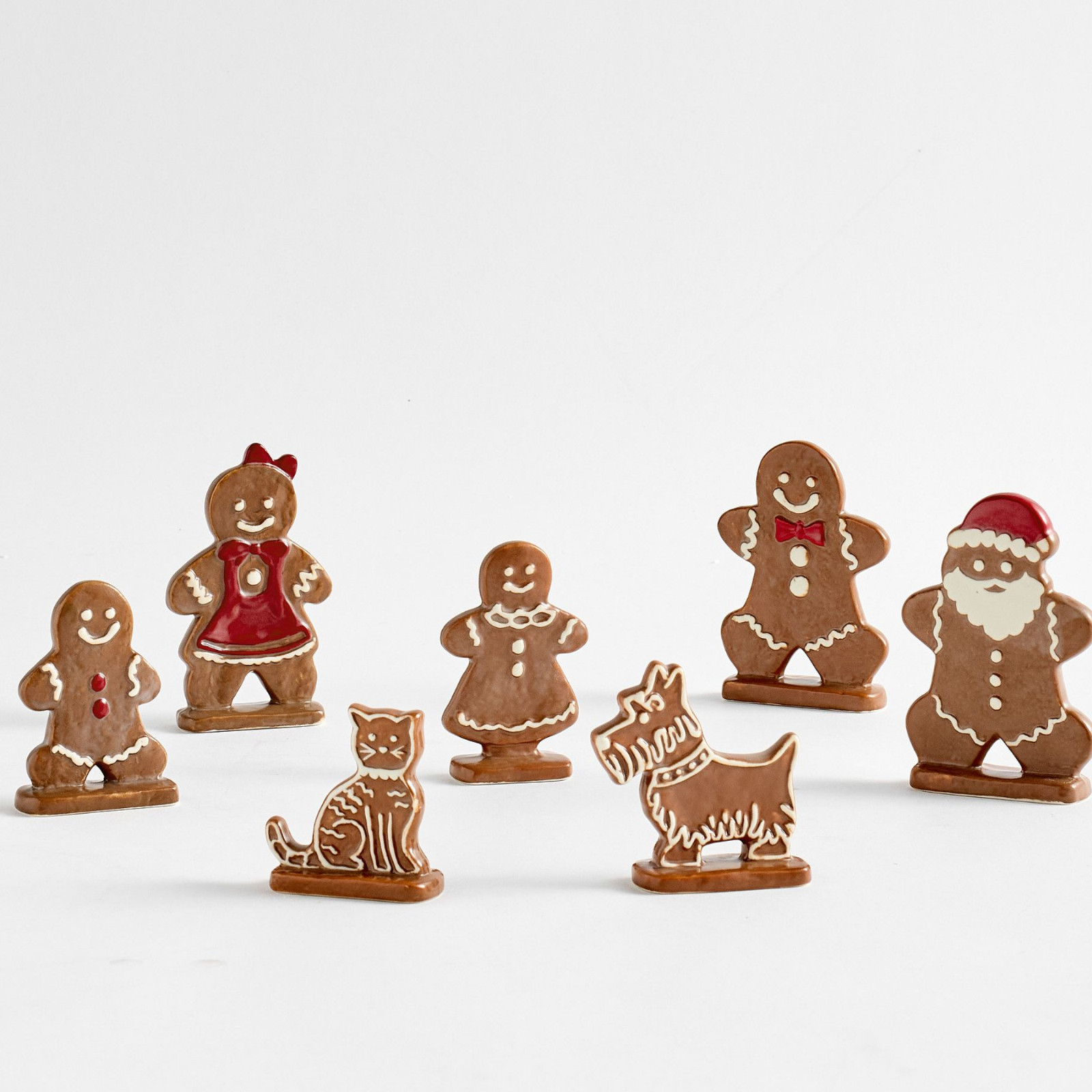Pottery Barn Handcrafted Ceramic Gingerbread Village People - Set of 7