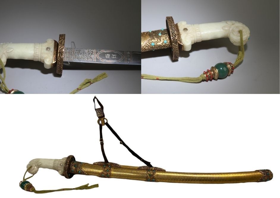 A Bronze Ornament with Jade Handle and Accesory A Bronze Ornament with Jade Handle and Accesory