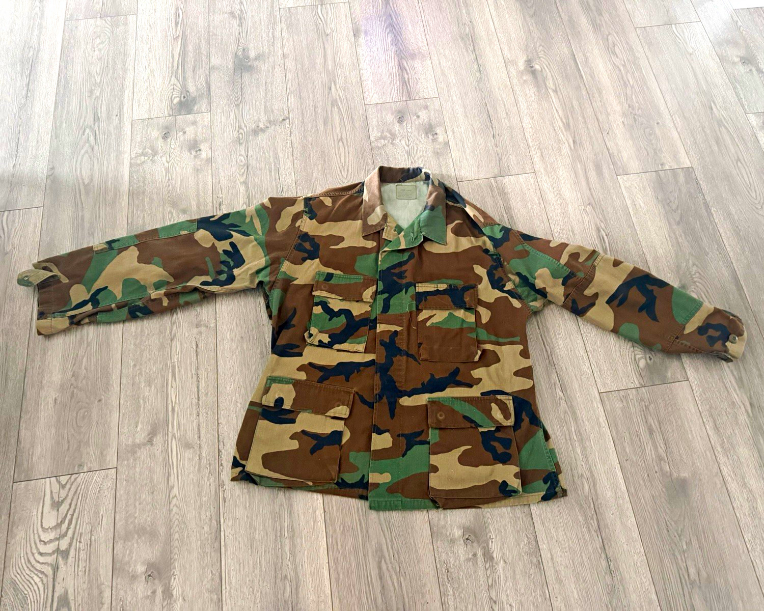 Vintage 1991 USGI M81 Woodland Camo BDU Coat Large Short US Army Military