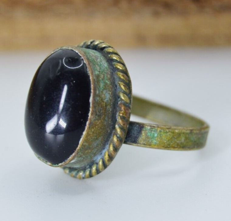 EXTREMELY RARE ANCIENT ANTIQUE BRONZE BLACK STONE ROMAN-STYLE RING AUTHENTIC OLD