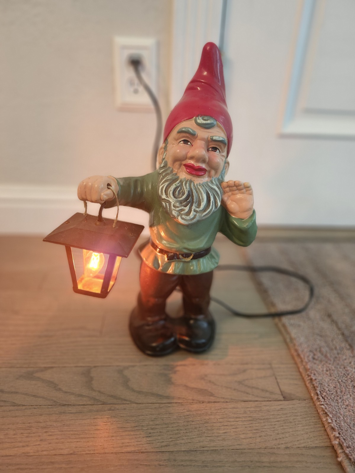 Vintage NASCO JAPAN Gnome Figurine. Ceramic Gnome Holding Lantern ELECTRIC 