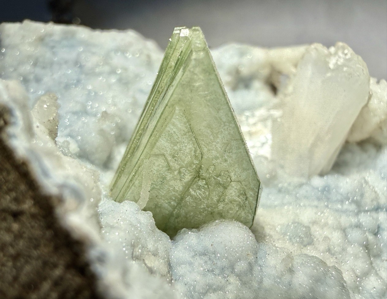 Rare Mint Green Celedonite Included Heulandite With Blue Chalcedony And Quartz