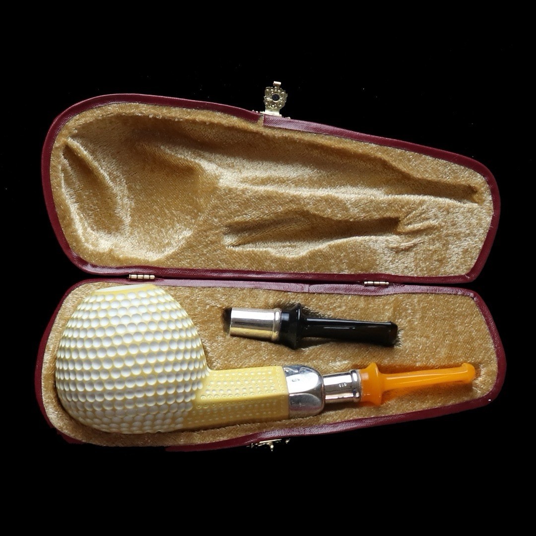 XL Silver Spigot Fancy Golfball Pipe New block Meerschaum Handmade Case#1138 XL Silver Spigot Fancy Golfball Pipe New block Meerschaum Handmade Case#1138
