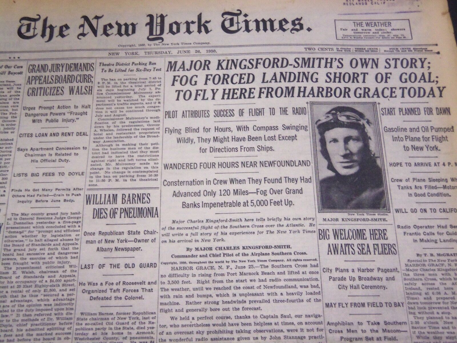 1930 JUNE 26 NEW YORK TIMES - MAJOR KINGSFORD-SMITH\'S OWN STORY - NT 4936
