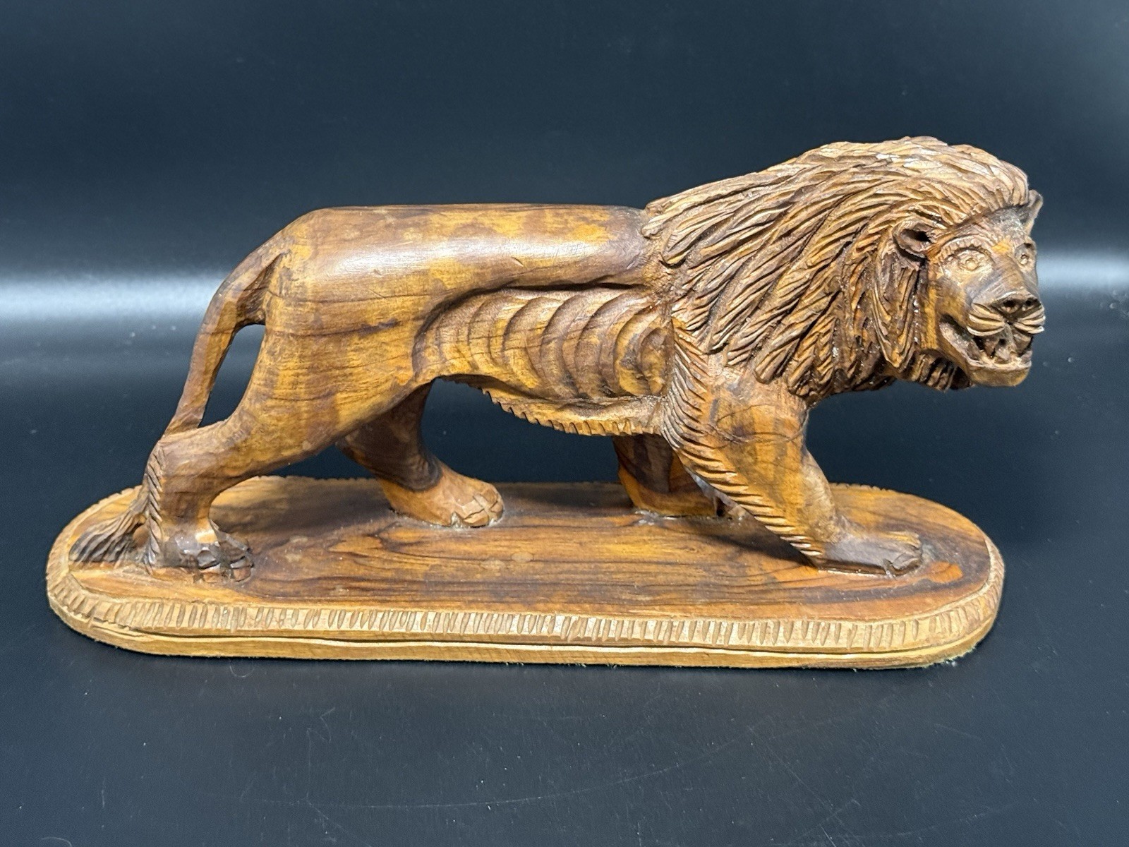 Vintage Judaica Carved Olive Wood Lion from Israel Lion of Judah