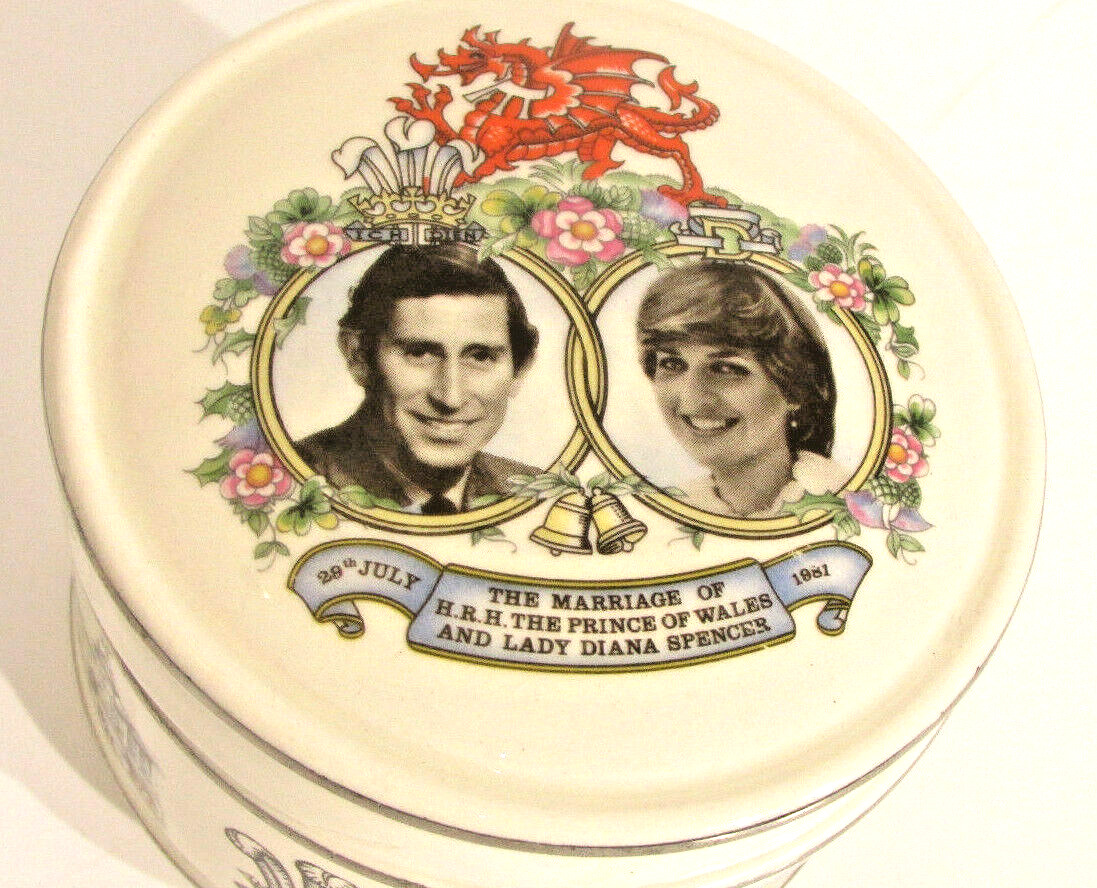 Sadler Marriage Prince Charles Lady Diana Commemorative Lid Trinket Box Vintage