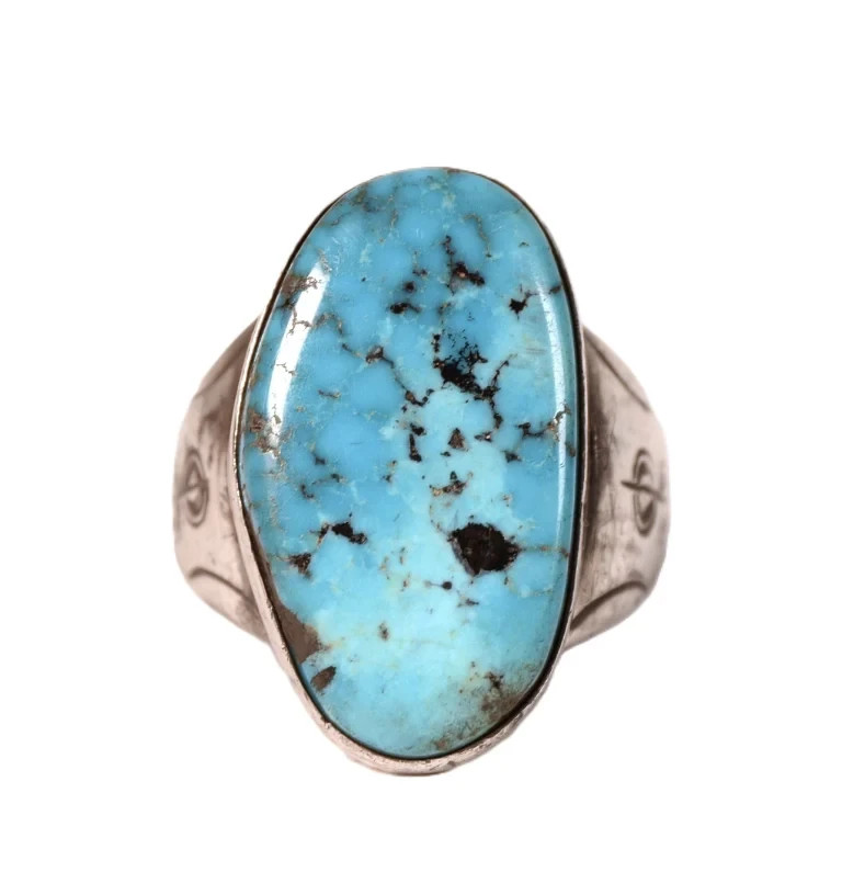 Navajo Sterling Silver and  High Grade Natural  Kingman Turquoise Stone setting